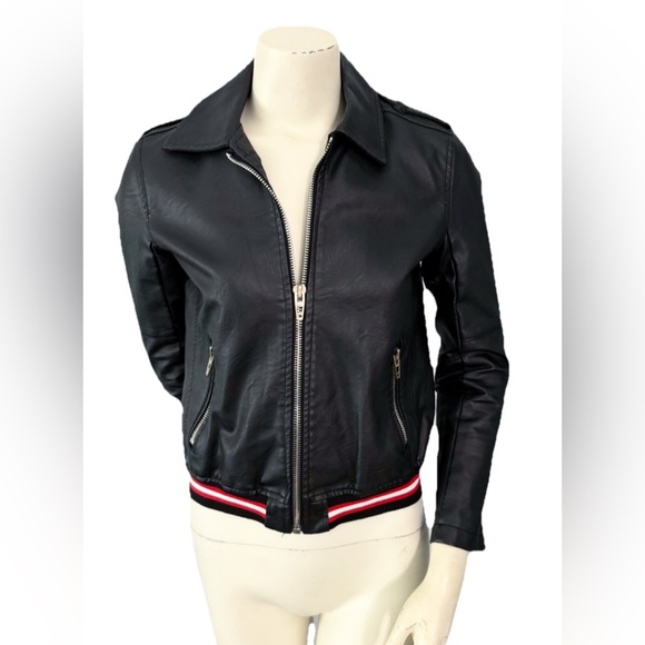 Blank NYC Jacket Vegan Black Leather Varsity Stripe Moto Motorcycle Women’s XS - Picture 1 of 8